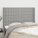 sengegavl med kanter 147x16x118/128 cm stof lysegrå
