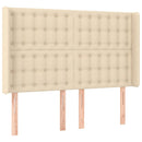 sengegavl med kanter 147x16x118/128 cm stof cremefarvet