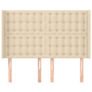 sengegavl med kanter 147x16x118/128 cm stof cremefarvet