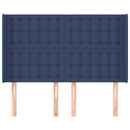 sengegavl med kanter 147x16x118/128 cm stof blå