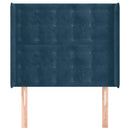 sengegavl med kanter 103x16x118/128 cm fløjl mørkeblå