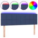 sengegavl med LED-lys 144x5x78/88 cm stof blå