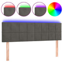 sengegavl med LED-lys 144x5x78/88 cm fløjl mørkegrå