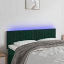 sengegavl med LED-lys 144x5x78/88 cm fløjl mørkegrøn