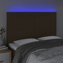 sengegavl med LED-lys 144x5x118/128 cm stof mørkebrun