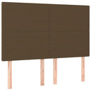 sengegavl med LED-lys 144x5x118/128 cm stof mørkebrun