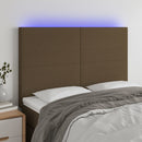 sengegavl med LED-lys 144x5x118/128 cm stof mørkebrun