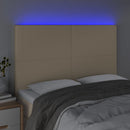 sengegavl med LED-lys 144x5x118/128 cm stof cremefarvet