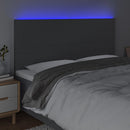 sengegavl med LED-lys 200x5x118/128 cm stof mørkegrå