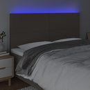 sengegavl med LED-lys 200x5x118/128 cm stof gråbrun