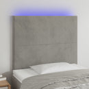 sengegavl med LED-lys 80x5x118/128 cm fløjl lysegrå