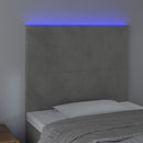 sengegavl med LED-lys 100x5x118/128 cm fløjl lysegrå