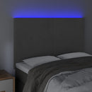 sengegavl med LED-lys 144x5x118/128 cm fløjl mørkegrå