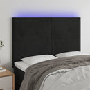 sengegavl med LED-lys 144x5x118/128 cm fløjl sort