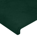 sengegavl med LED-lys 144x5x118/128 cm fløjl mørkegrøn