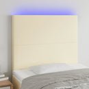 sengegavl med LED-lys 80x5x118/128 cm kunstlæder cremefarvet
