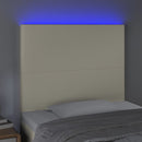 sengegavl med LED-lys 100x5x118/128 cm kunstlæder cremefarvet