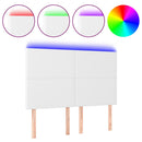 sengegavl med LED-lys 144x5x118/128 cm kunstlæder hvid