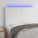 sengegavl med LED-lys 144x5x118/128 cm kunstlæder hvid