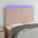 sengegavl med LED-lys 144x5x118/128 cm kunstlæder cappuccino