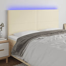 sengegavl med LED-lys 180x5x118/128 cm kunstlæder cremefarvet