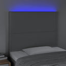 sengegavl med LED-lys 100x5x118/128 cm stof lysegrå