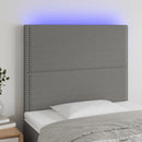 sengegavl med LED-lys 100x5x118/128 cm stof mørkegrå