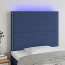 sengegavl med LED-lys 100x5x118/128 cm stof blå