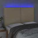 sengegavl med LED-lys 144x5x118/128 cm stof cremefarvet