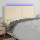 sengegavl med LED-lys 180x5x118/128 cm stof cremefarvet