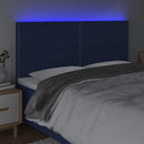 sengegavl med LED-lys 180x5x118/128 cm stof blå