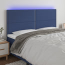 sengegavl med LED-lys 180x5x118/128 cm stof blå