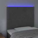 sengegavl med LED-lys 90x5x118/128 cm fløjl mørkegrå