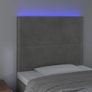 sengegavl med LED-lys 100x5x118/128 cm fløjl lysegrå