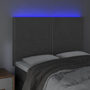 sengegavl med LED-lys 144x5x118/128 cm fløjl mørkegrå