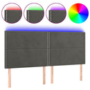 sengegavl med LED-lys 180x5x118/128 cm fløjl mørkegrå