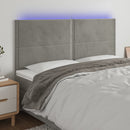 sengegavl med LED-lys 200x5x118/128 cm fløjl lysegrå