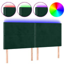 sengegavl med LED-lys 200x5x118/128 cm fløjl mørkegrøn