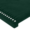 sengegavl med LED-lys 200x5x118/128 cm fløjl mørkegrøn
