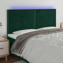 sengegavl med LED-lys 200x5x118/128 cm fløjl mørkegrøn
