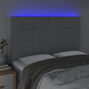 sengegavl med LED-lys 144x5x118/128 cm stof lysegrå