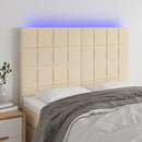 sengegavl med LED-lys 144x5x118/128 cm stof cremefarvet