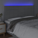 sengegavl med LED-lys 160x5x118/128 cm stof lysegrå