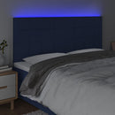 sengegavl med LED-lys 160x5x118/128 cm stof blå