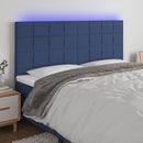 sengegavl med LED-lys 160x5x118/128 cm stof blå
