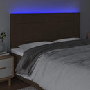sengegavl med LED-lys 180x5x118/128 cm stof mørkebrun