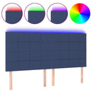 sengegavl med LED-lys 180x5x118/128 cm stof blå