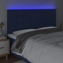 sengegavl med LED-lys 180x5x118/128 cm stof blå