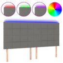 sengegavl med LED-lys 200x5x118/128 cm stof mørkegrå