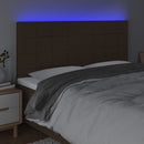 sengegavl med LED-lys 200x5x118/128 cm stof mørkebrun